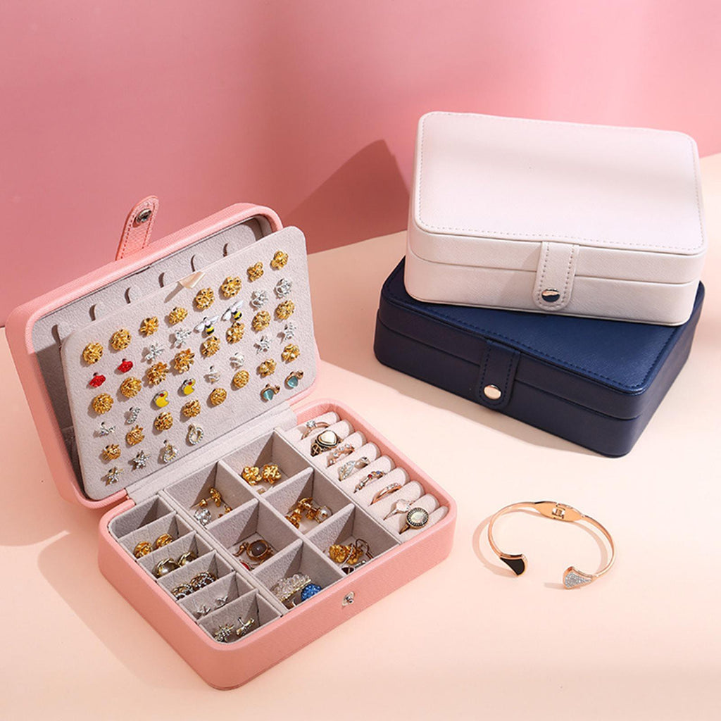 Leather Jewelry Box with Flip Top Compact Travel Organizer 16cm