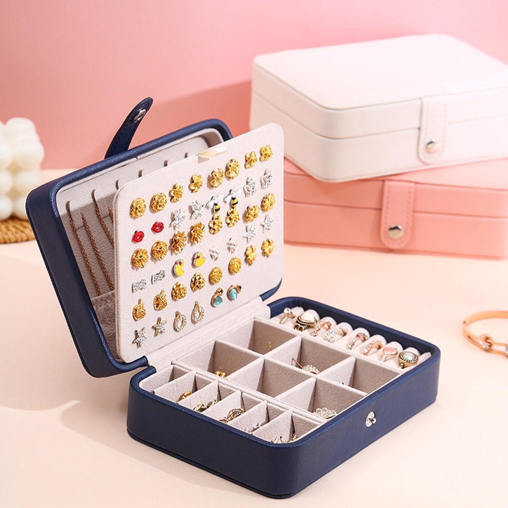 Leather Jewelry Box with Flip Top Compact Travel Organizer 16cm