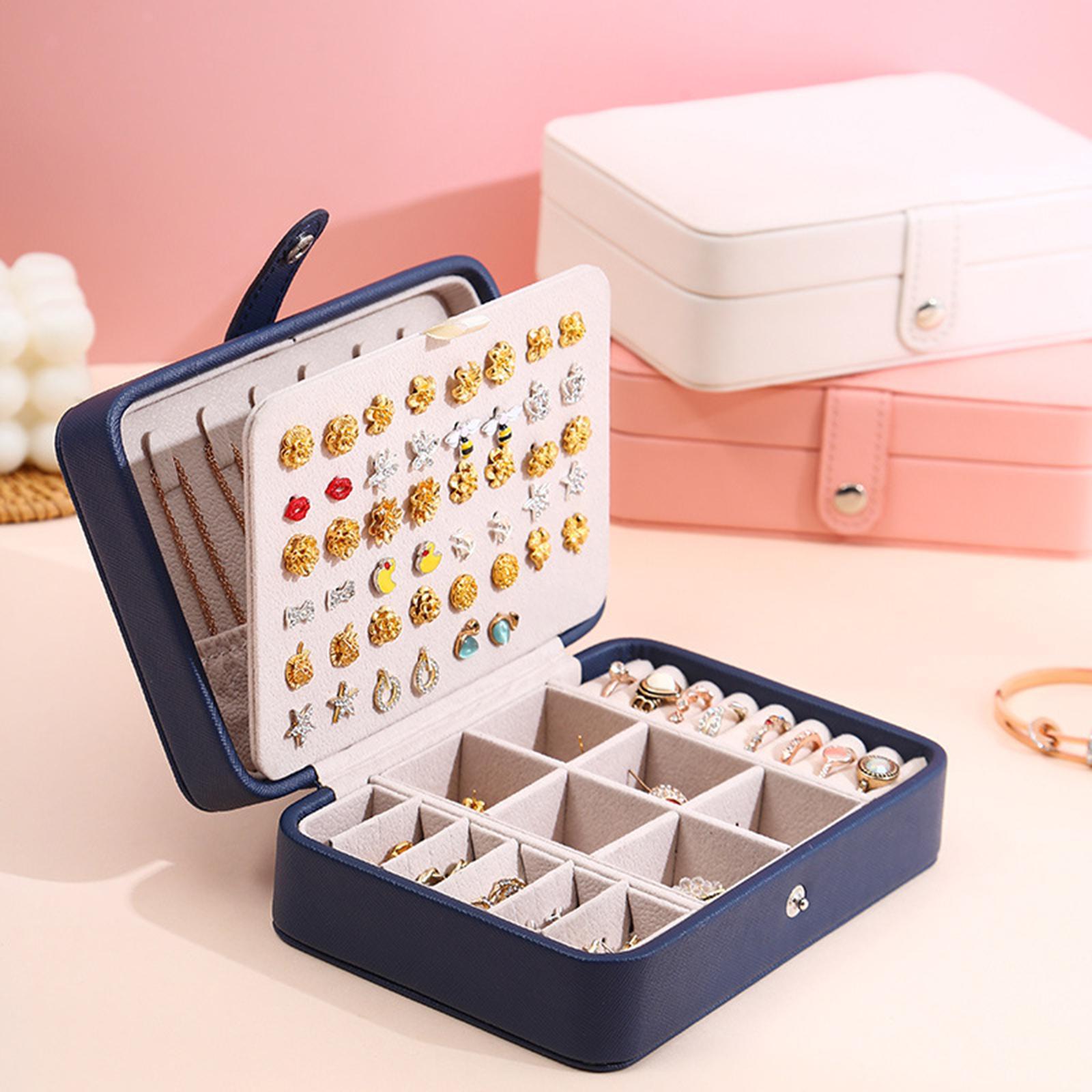 Leather Jewelry Box with Flip Top Compact Travel Organizer 16cm