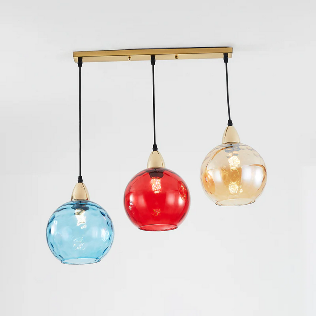 Modern 3 Light Glass Cluster Pendant Light E27 LED Water Ripple Shade