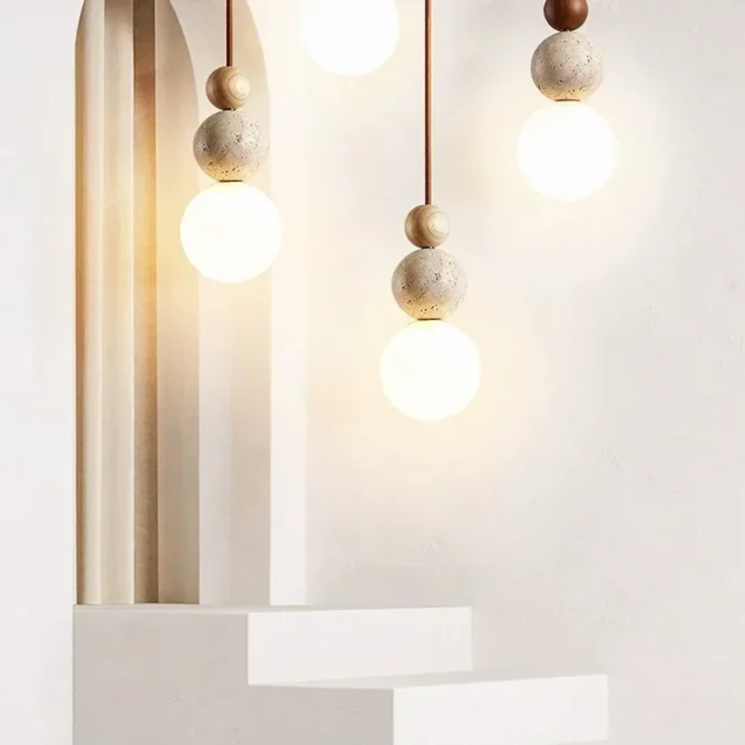 Travertine Wood Pendant Light G9 Modern Natural Ceiling Lamp 23cm