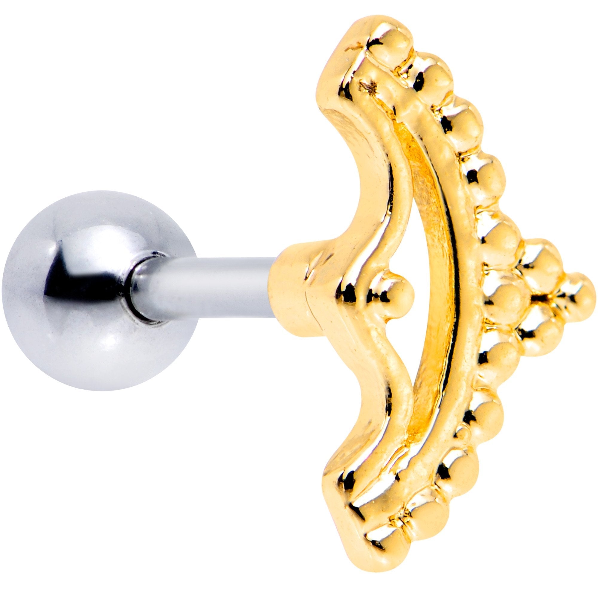 16G 1/4 Gold Tone Crescent Bow Cartilage Tragus Earring