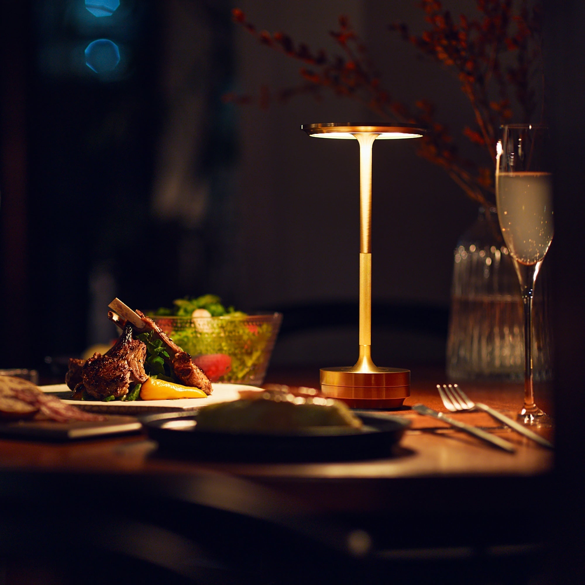Modern Brass Cone LED Rechargeable Table Lamp Cordless USB-C